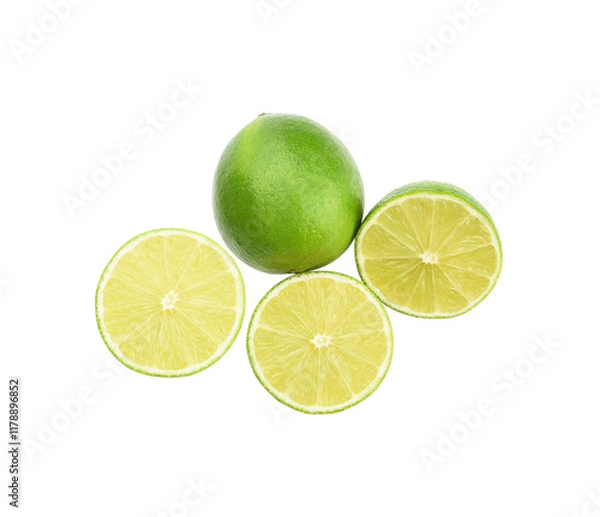 Fototapeta Limes isolated on transparen png.. Top view. Flat lay