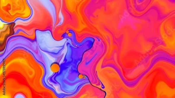 Fototapeta Vibrant abstract swirls of orange, pink, and purple paint create a dynamic and energetic background image ideal for modern designs.