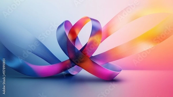 Obraz 40.A creative World Cancer Day 2024 poster with layered ribbons forming a symbolic bridge, representing unity, and the event date highlighted beneath in elegant lettering.