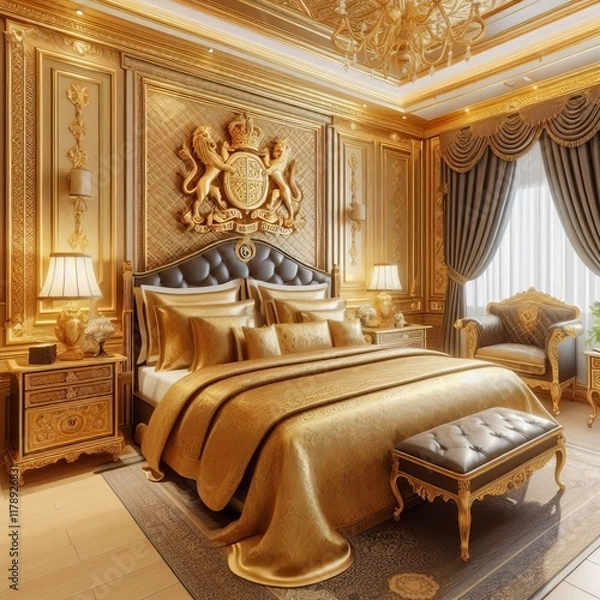 Fototapeta 74 The Royal Crest A bold gold room with a royal crest themed be