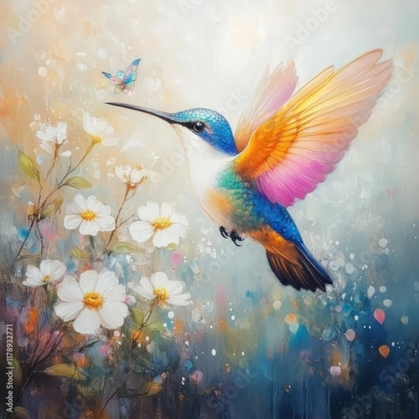 Fototapeta bright little bird in flight