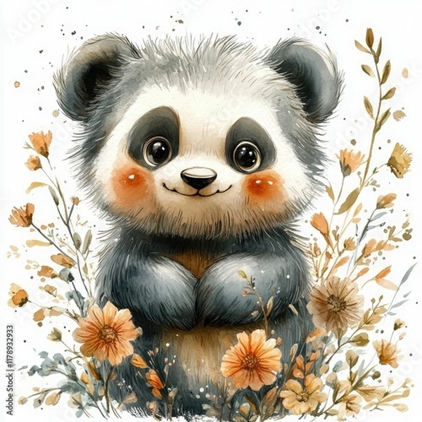 Obraz funny panda with a flower 