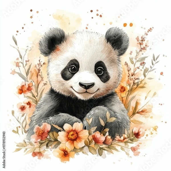 Obraz funny panda with a flower 