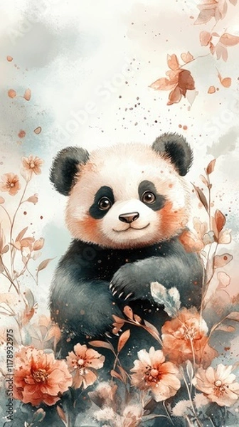Obraz funny panda with a flower 