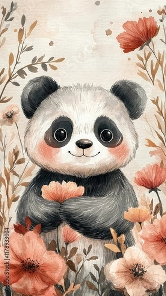 Obraz funny panda with a flower 