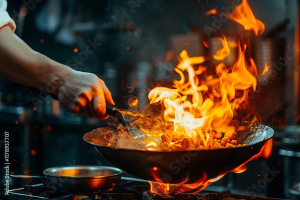 Obraz Chef preparing a gourmet meal in a restaurant kitchen generative AI