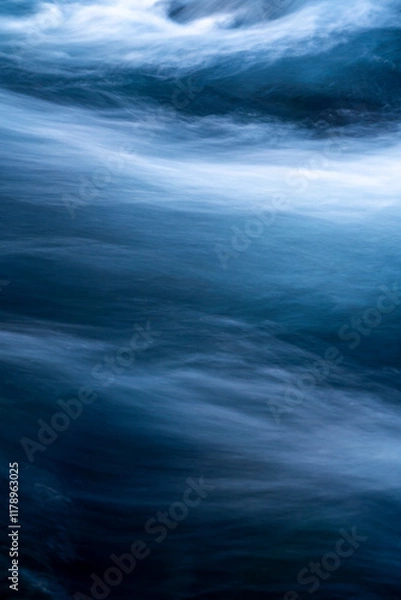 Fototapeta View of flowing rushing water on the river in Iceland. Nature, travel, winter background, or wallpaper