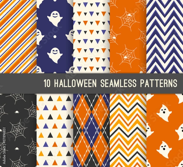 Fototapeta Ten Halloween different seamless patterns.