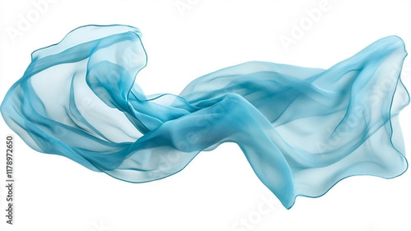Obraz Blue silk cloth flows beautifully on isolated white background