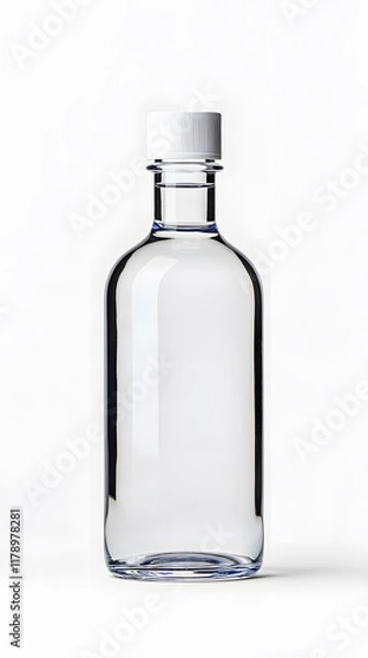 Fototapeta A small clear glass bottle of liquid mock up isolated on white background