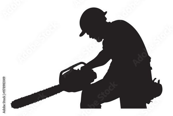 Obraz Tree cutting man silhouette vector illustration