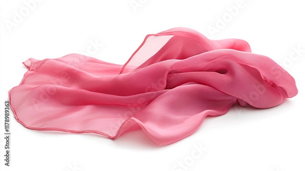 Fototapeta Pink silk cloth flows beautifully on isolated white background