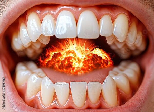Obraz Human Mouth with Superimposed Fire Explosion