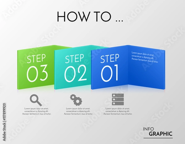 Fototapeta Vector colorful banners with three steps. Infographic 3d boxes with business icons.  