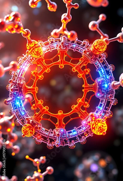 Obraz Stunning 3D of the Krebs Cycle s Captivating Molecular Patterns and Vibrant Energy Transformations, 8k, with white tones