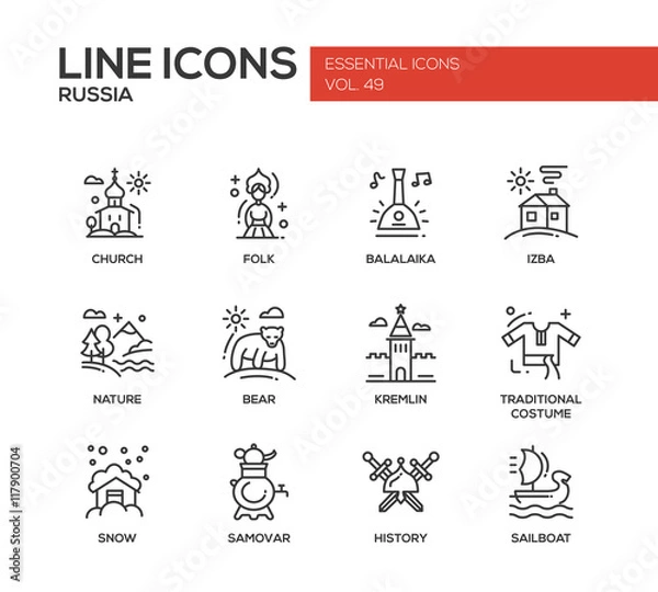 Fototapeta Russian symbols - flat design line icons set