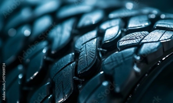 Fototapeta tyre or tire thread for automobile industry, sales and mechanic. wheel, repair or service for vehicle safety and product purchase. Engineering and mechanical services for vehicle owner, Generative AI