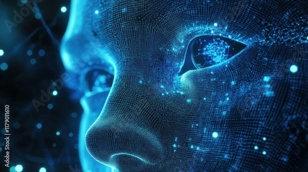 Fototapeta Technology concept Abstract and futuristic blue dots and lines connected together