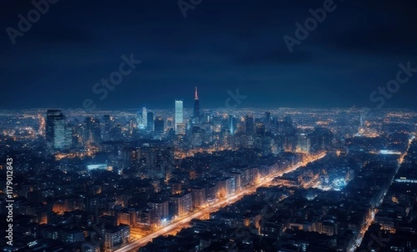 Obraz Illuminated cityscape at night