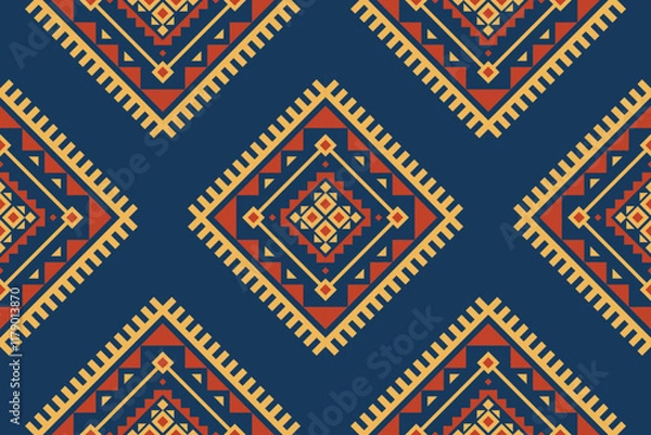 Obraz Fabric Aztec pattern background. Geometric ethnic oriental seamless pattern traditional. Mexican style. Design for illustration, fabric, clothing, carpet, textile, batik, embroidery.