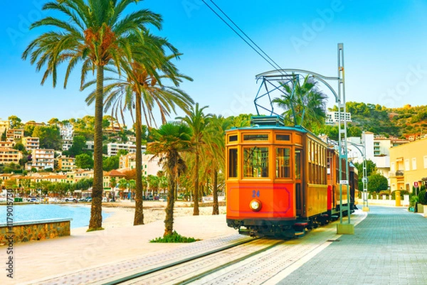 Obraz The famous orange tram runs from Soller to Port de Soller, Mallorca, Spain