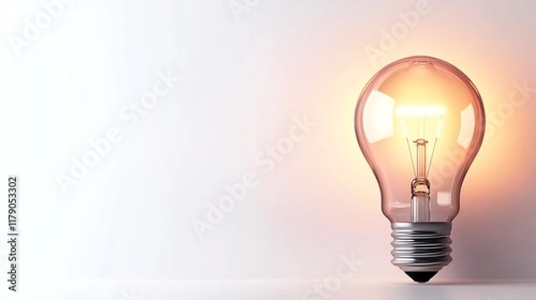 Fototapeta Glowing light bulb against a white isolated background, symbolizing innovation.