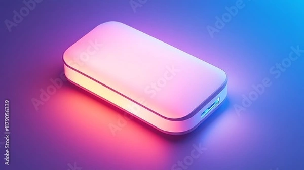 Fototapeta A compact usb power station glowing on a clean minimalist blue and purple gradient