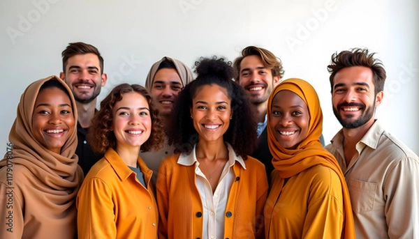 Obraz Retrato de un grupo multicultural de jóvenes sonrientes mostrando inclusión y diversidad