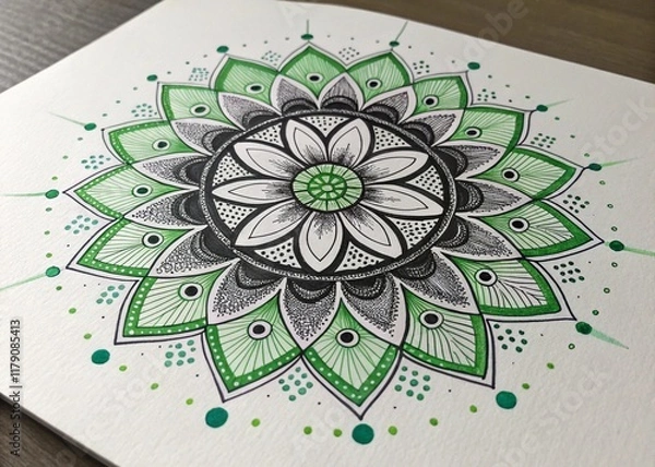 Fototapeta A modern intricately hand-drawn mandala featuring detailed symmetrical patterns with elegant artistic touches