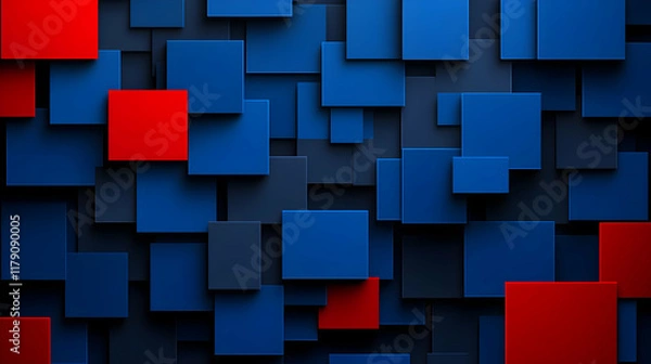 Fototapeta Abstract 3D Blue Red Square Background