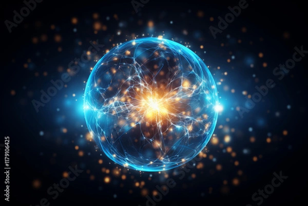 Fototapeta Outstanding Abstract blue looped energy sphere from particles and waves