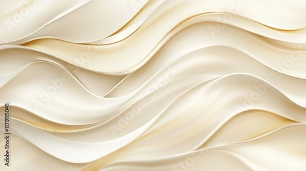Fototapeta Abstract background with flowing creamy beige waves and subtle gold highlights.