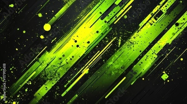 Fototapeta Abstract green and black diagonal lines with grunge texture.