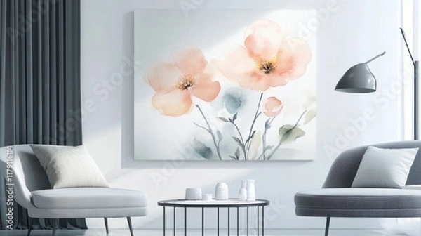 Fototapeta A contemporary canvas with soft floral watercolor designs in pastel hues, ideal for feminine and elegant decor