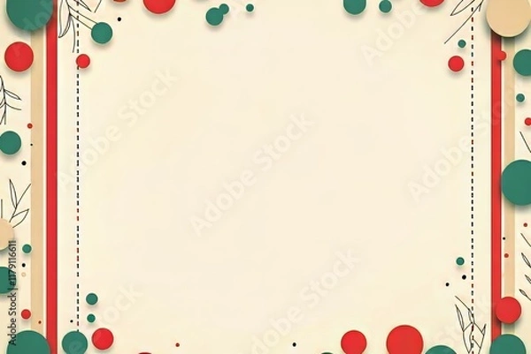 Fototapeta A festive frame design with red, green, and beige elements.