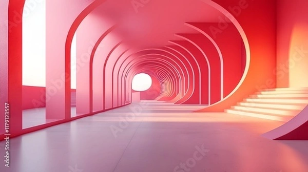 Fototapeta Expansive,Minimalist Abstract Interior with Geometric Patterns and Restrained Color Tones