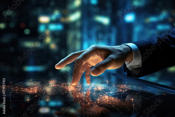 Fototapeta Elegant man holds a hand with the word power on it