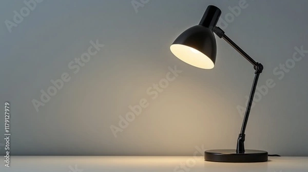 Fototapeta A minimalist touch lamp in matte black on a light gray surface
