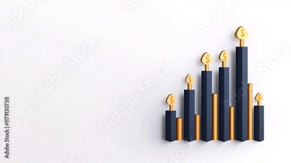 Fototapeta Upward Sloping Financial Diagram on Plain White Backdrop Representing Favorable Economic Outlook Clean Minimalist with High Contrast in Modern Flat Design Style