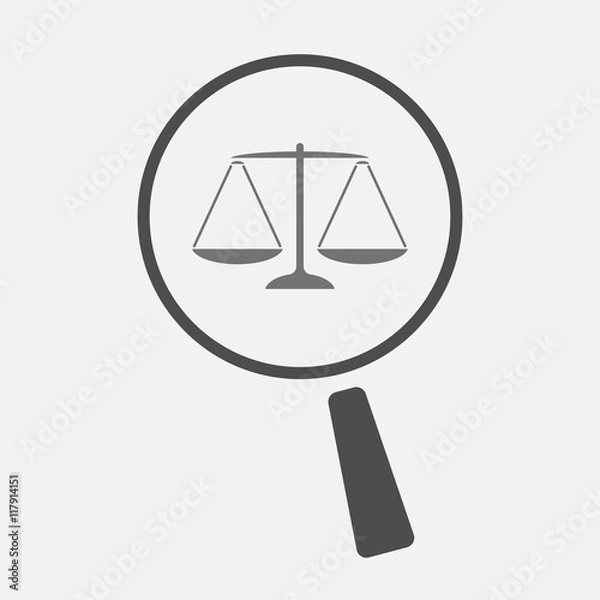 Fototapeta Isolated magnifier icon with a justice weight scale sign