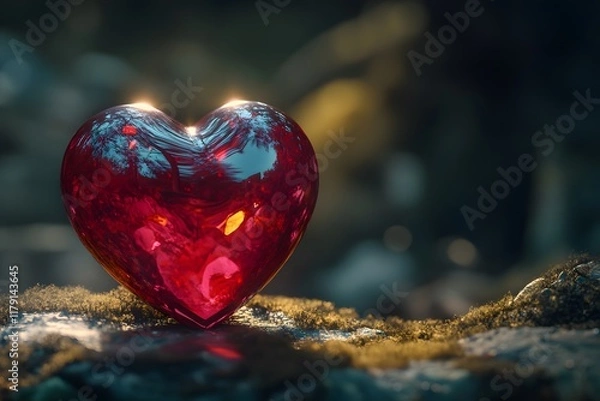 Fototapeta Elegant Valentine heart composition with floral accents and a soft gradient background, perfect for romantic themes