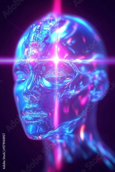 Obraz Vibrant 3D Render: Illuminated Mind, Futuristic Style Illustration. AI Generated