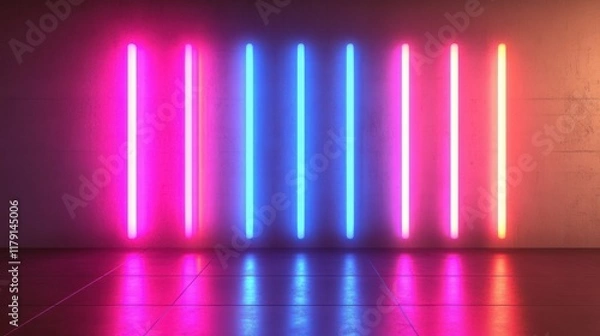 Fototapeta Colorful line graph glowing with vibrant neon light, futuristic depiction, isolated with a clean gradient background for clarity and modern artistic rendering.