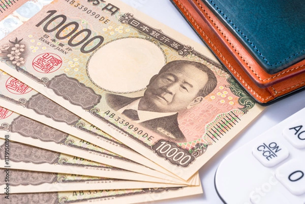 Obraz 一万円札のアップと財布
