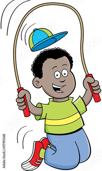 Fototapeta Cartoon illustration of a boy jumping rope.