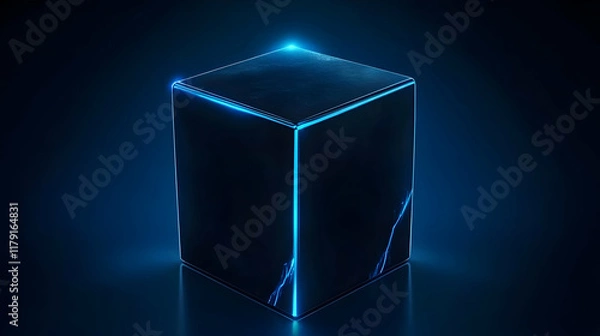 Fototapeta Dark Cube 3D Render Blue Neon