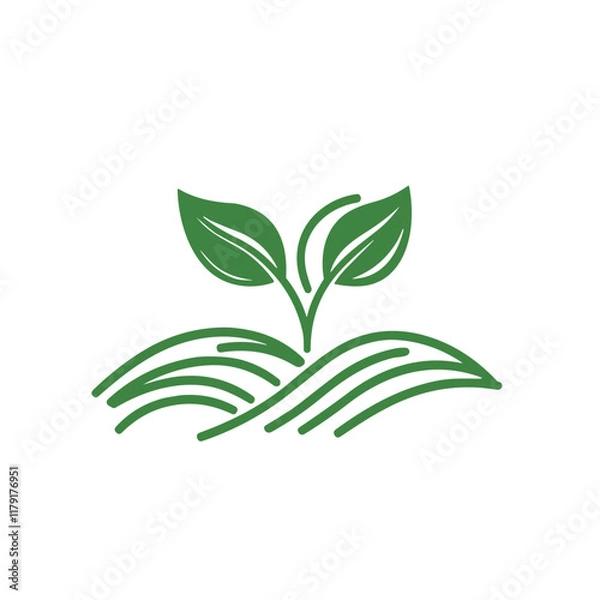 Fototapeta Agriculture logo icon, agronomy design with plants on fields, eco-friendly graphic