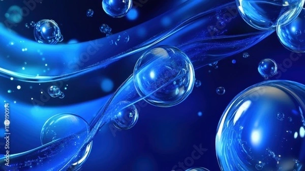 Fototapeta Abstract Blue Liquid with Bubbles Dynamic Flowing Texture.