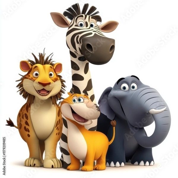 Fototapeta Cartoon Safari Animals Group Together In Fun Pose