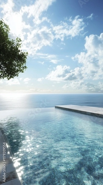 Fototapeta A resorta??s infinity-edge pool appears to blend seamlessly with the calm ocean.